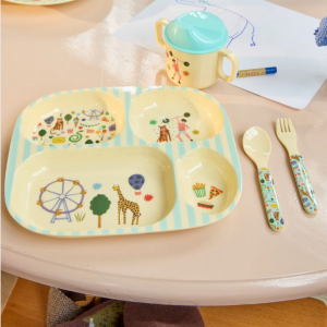 Set vaisselle bébé bleu vert  Menthe cirque fun fair rice – Image 2